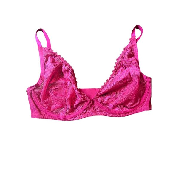 Soma Sensual Unlined Lace Plunge 34DD Pink Underwire Bra  Sexy - Picture 1 of 6